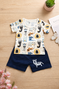 Wild Safari Baby Boy Set — Allover Print Tee & Navy Shorts