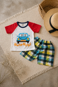 Beep Beep Baby Boy Set — Graphic Tee & Plaid Shorts