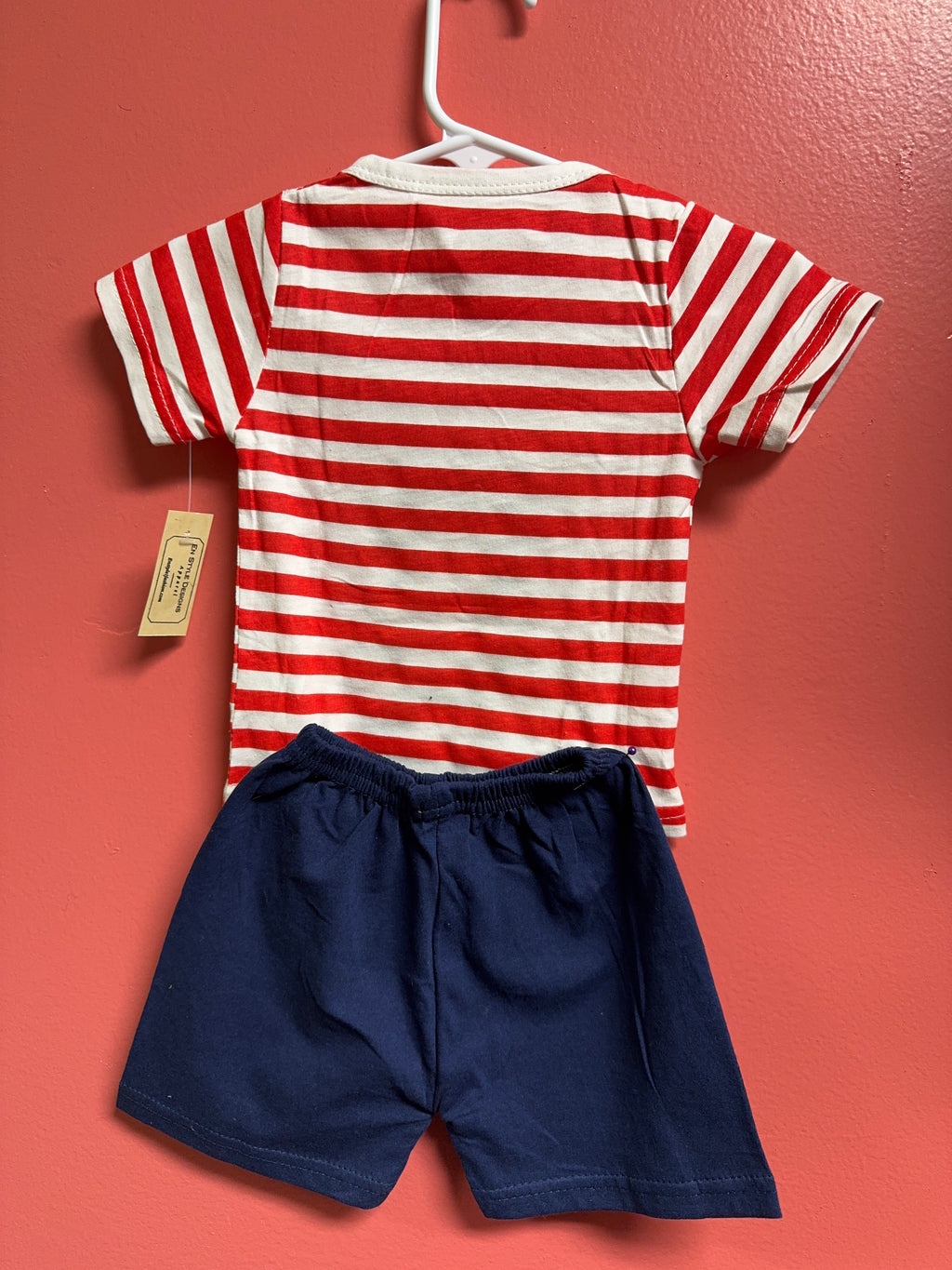 Teddy Bear Baby Boy Set — Soft Striped Tee & Matching Shorts